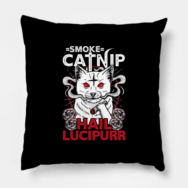 Smoke Catnip Hail Satan - Satanic Cat Symbols Gift Pillow by biNutz