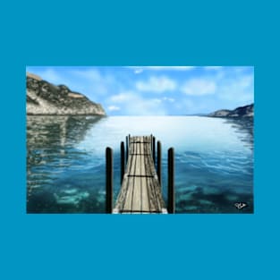 Pier on a Lake Digital Painting T-Shirt