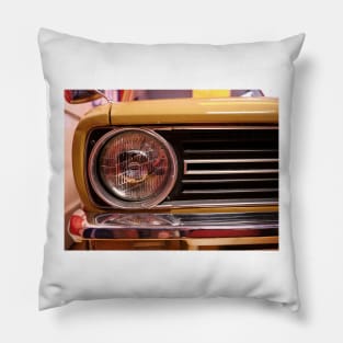 Stylish headlight of yellow vintage sports car Pillow