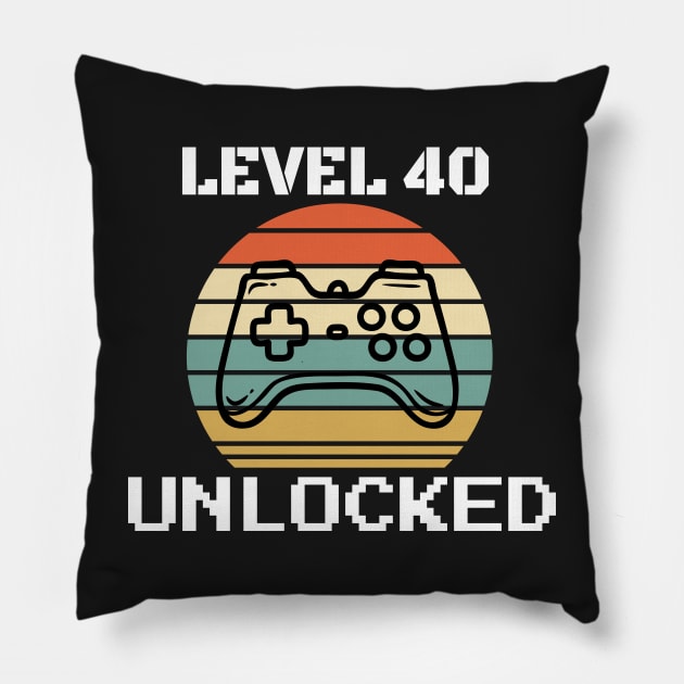 Level 40 Gift, 40 Years Old, Level 45 Unlocked, Video Game Gift, Gaming Design, Fathers Day Gift, Turning 45, Sleep Eat Play Funny Gift For Him Pillow by WassilArt