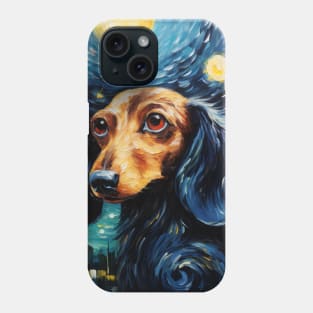 Black Dachshund in Starry Night style Phone Case