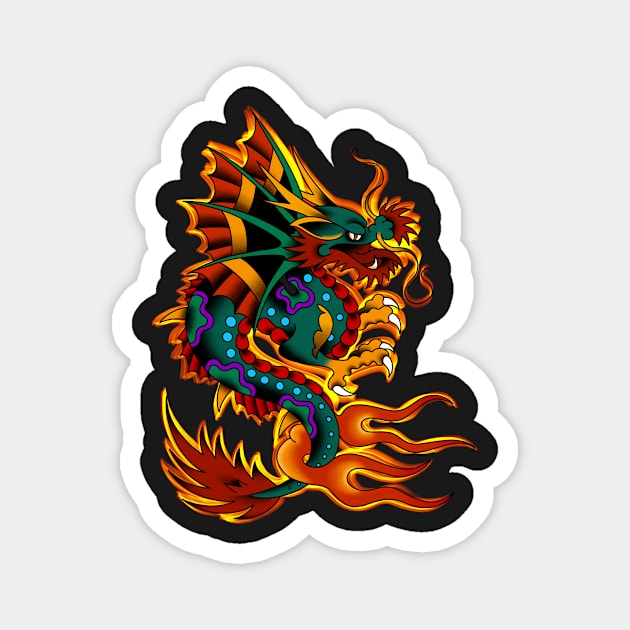 Flaming Dragon Magnet by InkedEagle