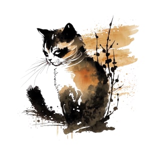 Neko Sumie-e cat art T-Shirt