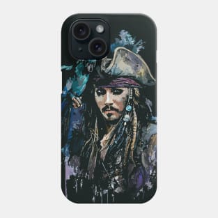 Pirate with Parrot in Old Classic Costume with Furious Face in Ink Painting Style Phone Case