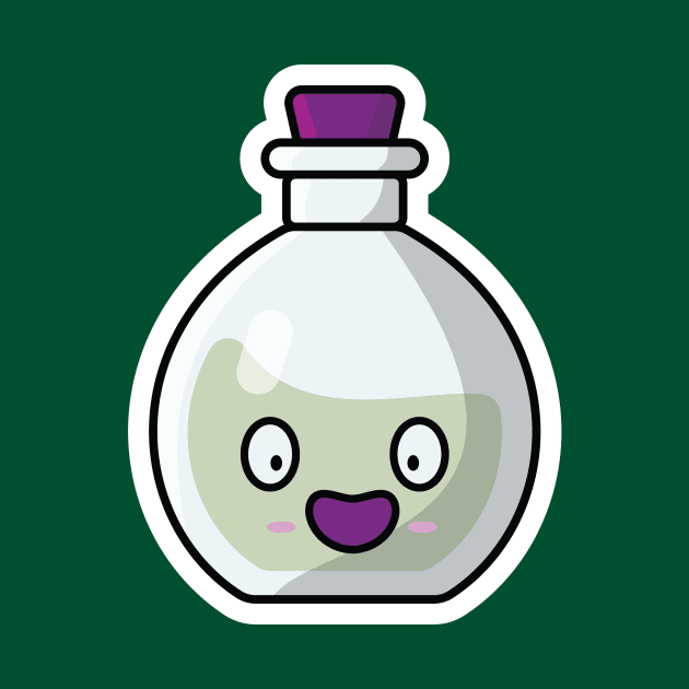 Potion Bottle with Cartoon Character Sticker vector illustration. Science object icon concept. Laughing cartoon with Potion sticker vector design. by AlviStudio