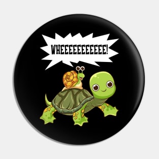 Cute & Funny Snail Riding on Turtle Yelling Whee Pin