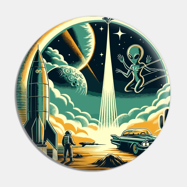 Encounter at the Edge of Tomorrow - An space Alien Encounter Pin by Graphic Wonders Emporium