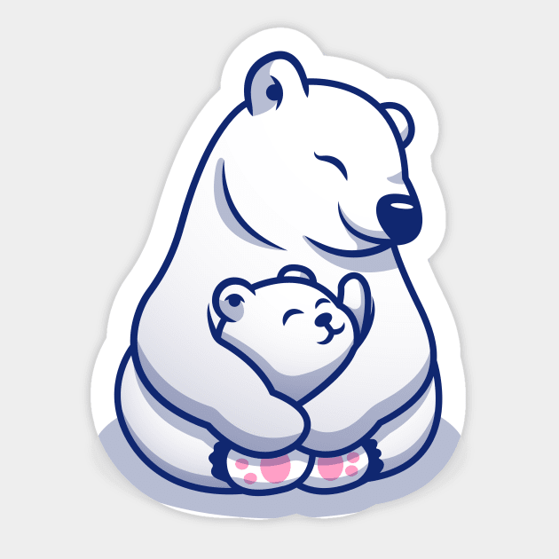 Cute Polar Bear Mom Hugging Baby Polar