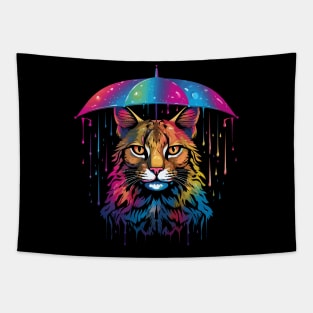 Bobcat Rainy Day With Umbrella Tapestry