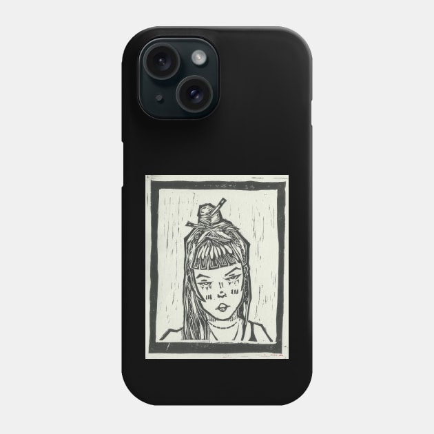Linocut print girl Phone Case by apnvcc