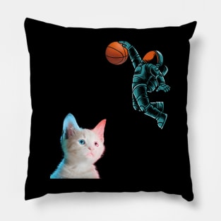 Cute Kitten Astronaut Playing Basketball For Cat Lover Tee T-Shirt Pillow