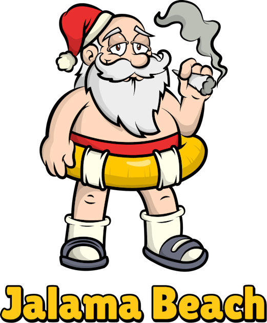 Jalama Beach Funny Lazy and Naked Santa Clause Smoking a Joint with a Swim Tube Around Him, Funny Christmas Gift Kids T-Shirt by AbsurdStore