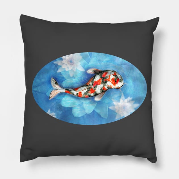 Koi carp with lotus flowers Pillow by Bwiselizzy