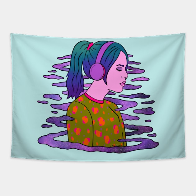 Girl in Headphones Tapestry by Doodle by Meg