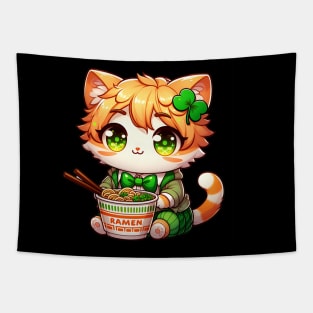 Irish Ramen Cats Cute Anime St Patrick's Day Tapestry