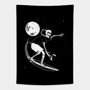 Surfing Space Skeleton Tapestry