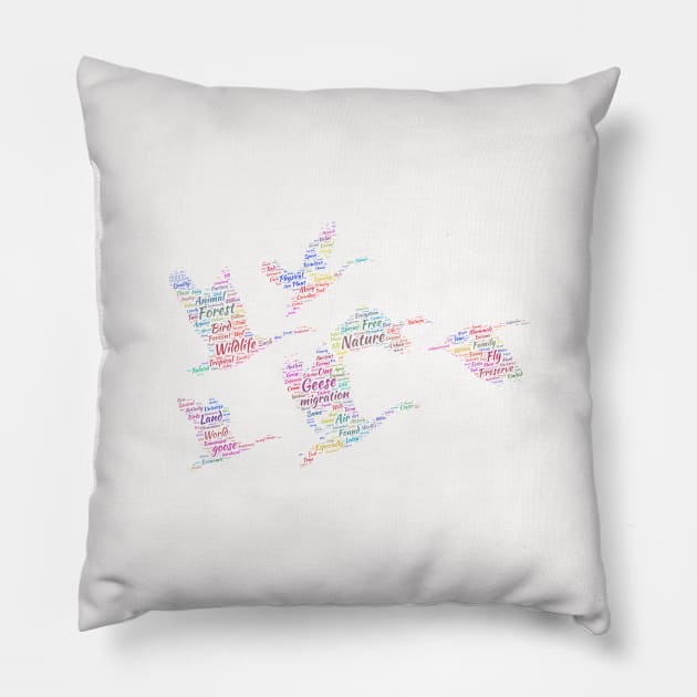 Geese Bird Free Wildlife Text Word Cloud Pillow by Cubebox