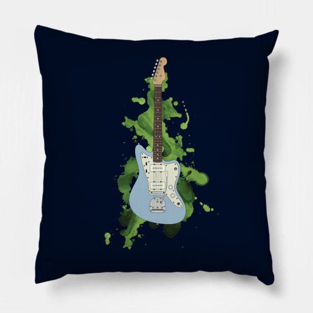 Offset Style Electric Guitar Sonic Blue Color Pillow by nightsworthy