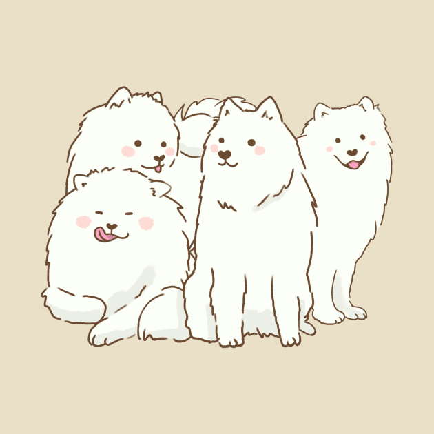 Cute samoyed dogs smiling with tongue out by Mayarart