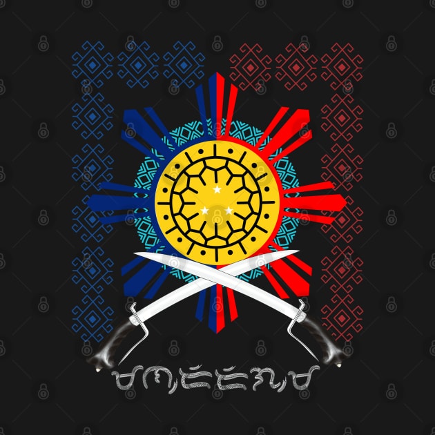 Philippine Sun / Philippine Swords (Ginunting) / Baybayin word Mandirigma (Warrior) by Pirma Pinas