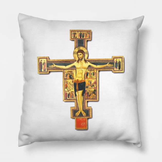 Cross of Saint Damian Byzantine icon from the 12th century Pillow by Marccelus