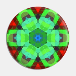 Retro Mandala Flower Green and Red Pin