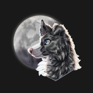 Blue Slate Merle Border Collie with Night Sky Full Moon T-Shirt