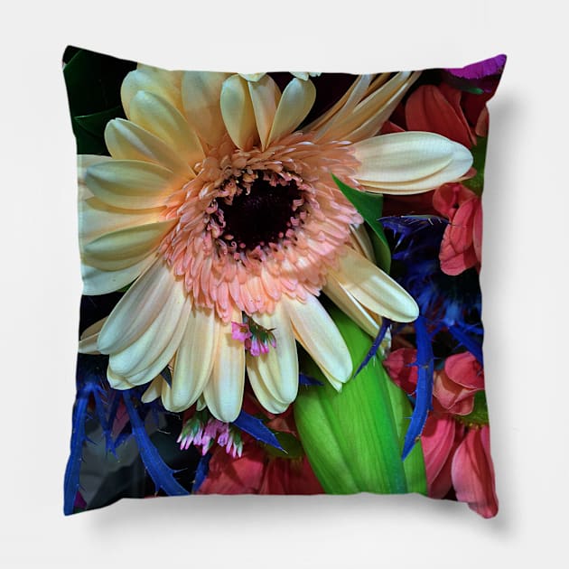 Cream, Blue and Pink Floral Display - Autumn Bouquet - Flowers Pillow by Ric1926