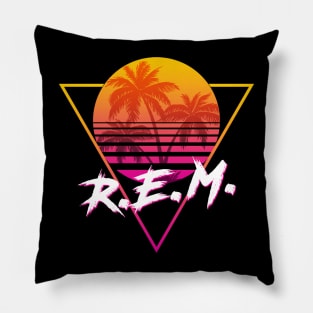 R.E.M. - Proud Name Retro 80s Sunset Aesthetic Design Pillow