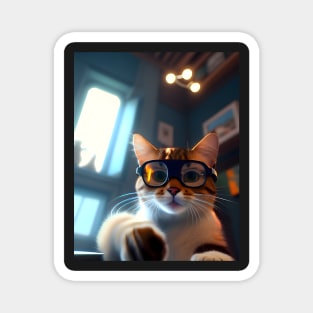 Adorable Kitten with Glasses - Modern Digital Art Magnet