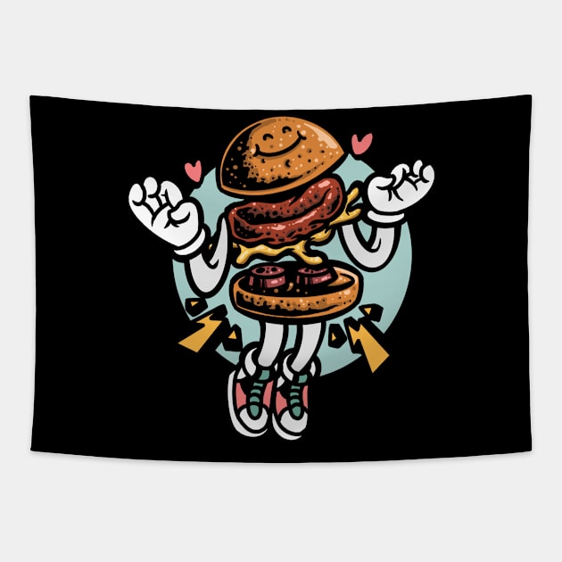 Cartoon Aesthetic Happy Burger Tapestry by Dojaja