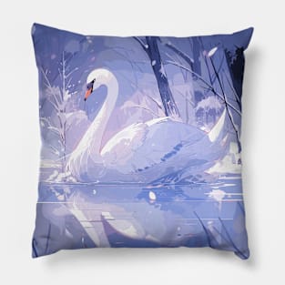 White Swan in Winter Wonderland Pillow