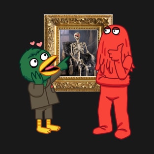 Don't Hug Me I'm Scared Duck and Red Guy Skeleton T-Shirt