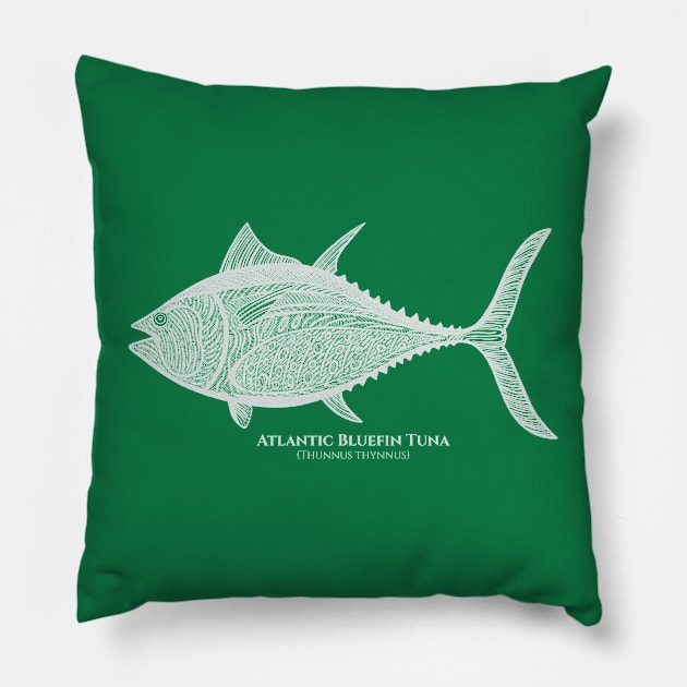 Atlantic Bluefin Tuna Fish with Common and Scientific Names Pillow by Green Paladin