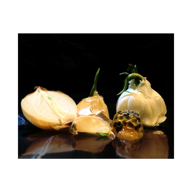 Garlic, Onion, and Honey - Baroque Inspired Dark Still Life Photo by GenAumonier