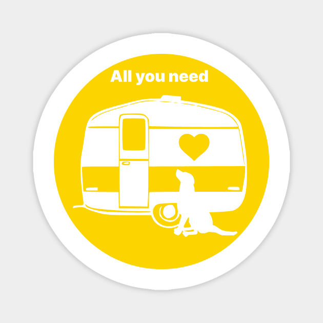 ALL YOU NEED HEART DOG CARAVAN YELLOW2 Magnet by MarniD9