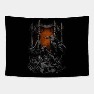 Black Crow and Skull Tapestry