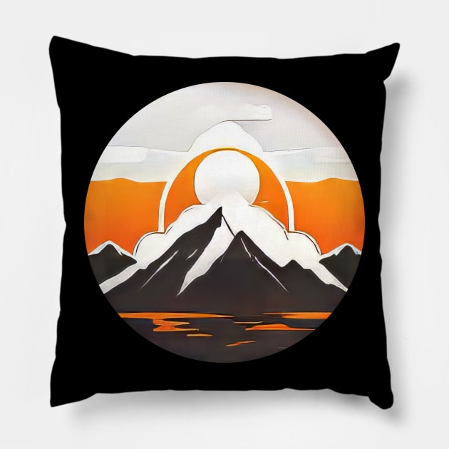 Minimalist Mountain and Sun Logo (997) Pillow by WASjourney