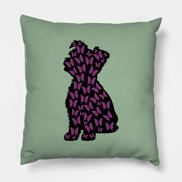 Yorkshire Terrier Dog Silhouette with Butterflies Pillow by Seasonal Dogs