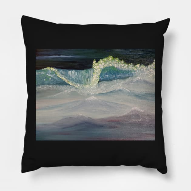 Ocean wave oil painting by tabitha kremesec Pillow by TeteSteva19