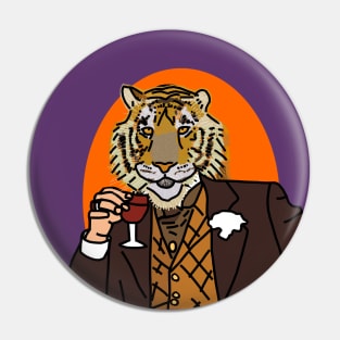 Animals Portrait Tiger In Suit Drinking Wine Pin