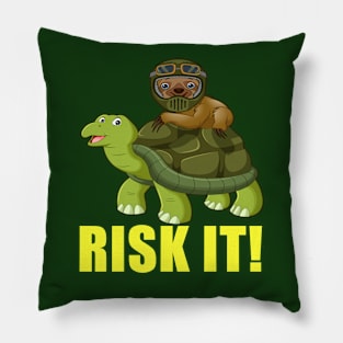 Funny Sloth Racing On Turtle Risk It Pillow