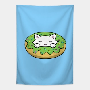 Cute kitten eating a green doughnut with sprinkles on top of it on St. Patrick's day Tapestry