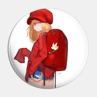 Red Backpack Girl Pin