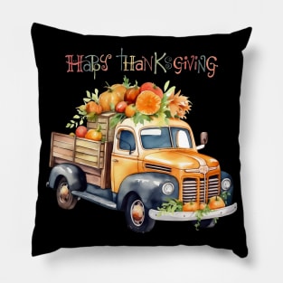 Cute Vintage Fall Happy Thanksgiving Pumpkin Truck Pillow