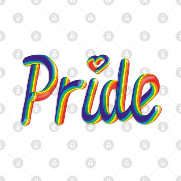 Pride Heart Text Rainbow Flag Gay Pride 3D Lettering Illustration Typography by Ciara Shortall Art