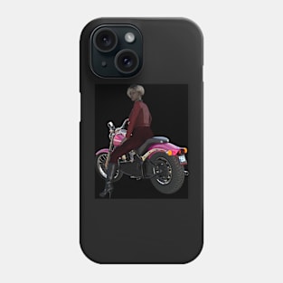 Young woman riding pink  motorcycle Phone Case