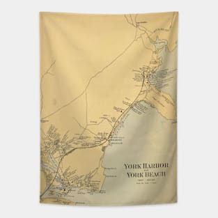 Old York Beach ME Map (1894) Vintage Coastal Southern Maine Atlas Tapestry