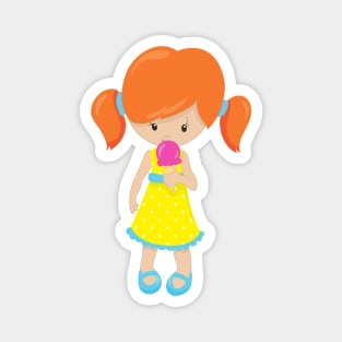 Girl With Ice Cream, Cute Girl, Orange Hair Magnet