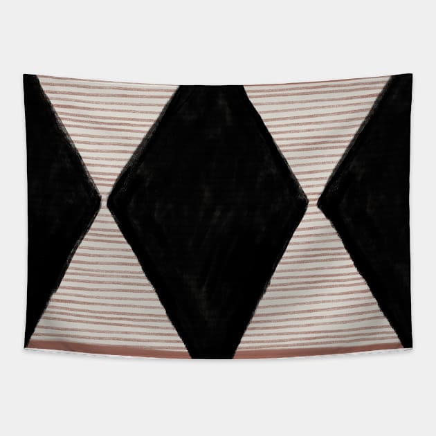 Boho Aesthetic Geometric Pattern in Clay Pink and Black Tapestry by YourGoods